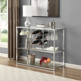 Contemporary Chrome Wine Rack Silver Modern Glass Metal Frame Wine Storage RT