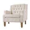 Beige Accent Chair, Living Room Chair, Footrest Chair Set with Vintage Brass Studs, Button Tufted Upholstered Armchair for Living Room, Comfy Reading