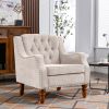 Beige Accent Chair, Living Room Chair, Footrest Chair Set with Vintage Brass Studs, Button Tufted Upholstered Armchair for Living Room, Comfy Reading