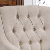 Beige Accent Chair, Living Room Chair, Footrest Chair Set with Vintage Brass Studs, Button Tufted Upholstered Armchair for Living Room, Comfy Reading