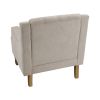 Beige Accent Chair, Living Room Chair, Footrest Chair Set with Vintage Brass Studs, Button Tufted Upholstered Armchair for Living Room, Comfy Reading