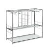 Contemporary Chrome Wine Rack Silver Modern Glass Metal Frame Wine Storage RT