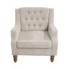 Beige Accent Chair, Living Room Chair, Footrest Chair Set with Vintage Brass Studs, Button Tufted Upholstered Armchair for Living Room, Comfy Reading