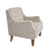 Beige Accent Chair, Living Room Chair, Footrest Chair Set with Vintage Brass Studs, Button Tufted Upholstered Armchair for Living Room, Comfy Reading