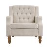 Beige Accent Chair, Living Room Chair, Footrest Chair Set with Vintage Brass Studs, Button Tufted Upholstered Armchair for Living Room, Comfy Reading