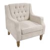 Beige Accent Chair, Living Room Chair, Footrest Chair Set with Vintage Brass Studs, Button Tufted Upholstered Armchair for Living Room, Comfy Reading